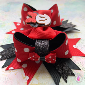 Glitter Red & Black Minnie Mouse Inspired Hair Bow