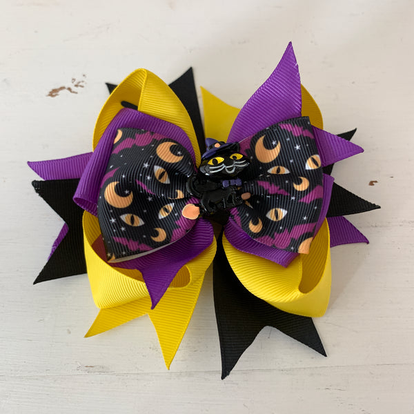 Spooky Black Cat Halloween Hair Bow