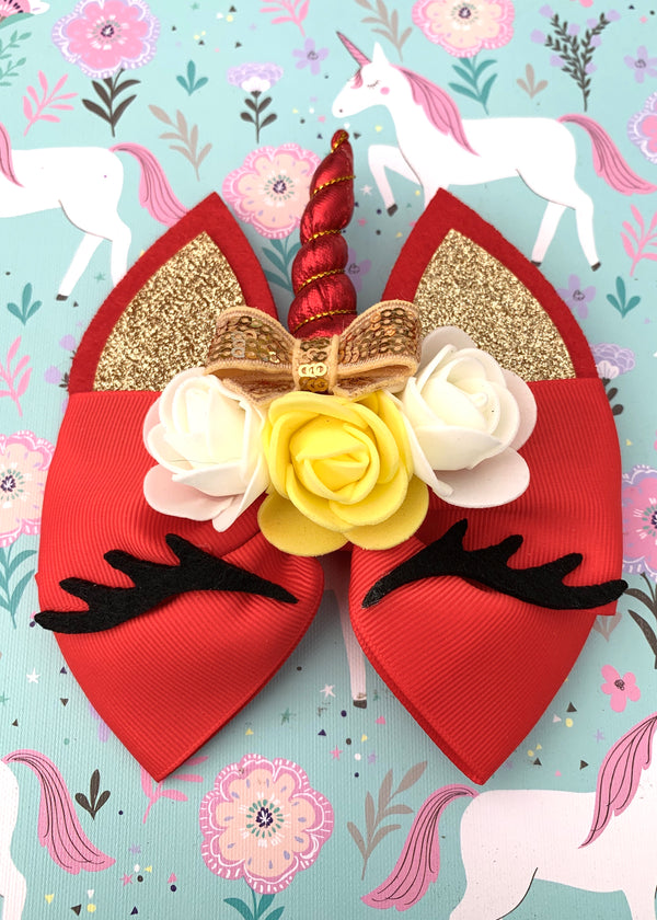 Red Unicorn Layered Hair Bow