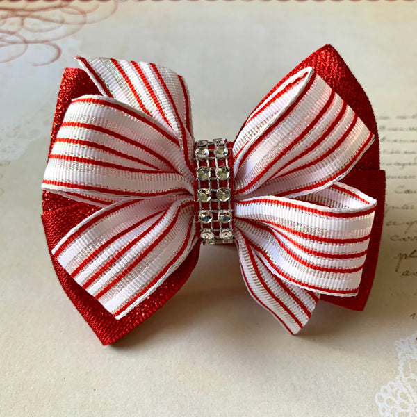 Red & White Holiday Hair Bow